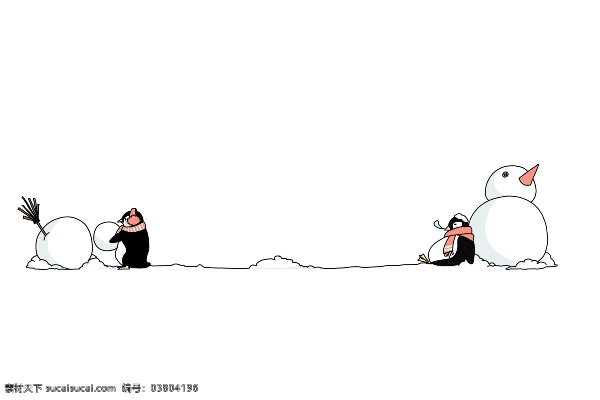 手绘 雪人 分割线 插画 白色的雪人 卡通插画 手绘插画 分割线插画 白色的分割线 企鹅分割线