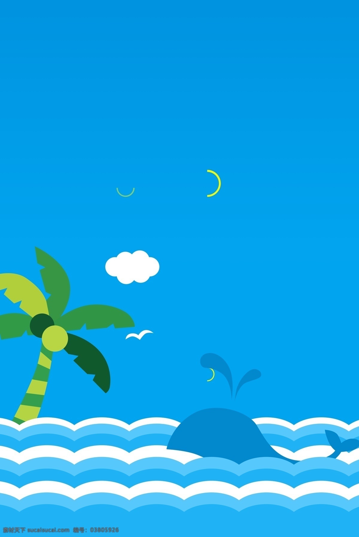 卡通 海洋 蓝色 背景 分层 广告 蓝色背景 椰汁树 云朵 线条 psd分层 广告背景