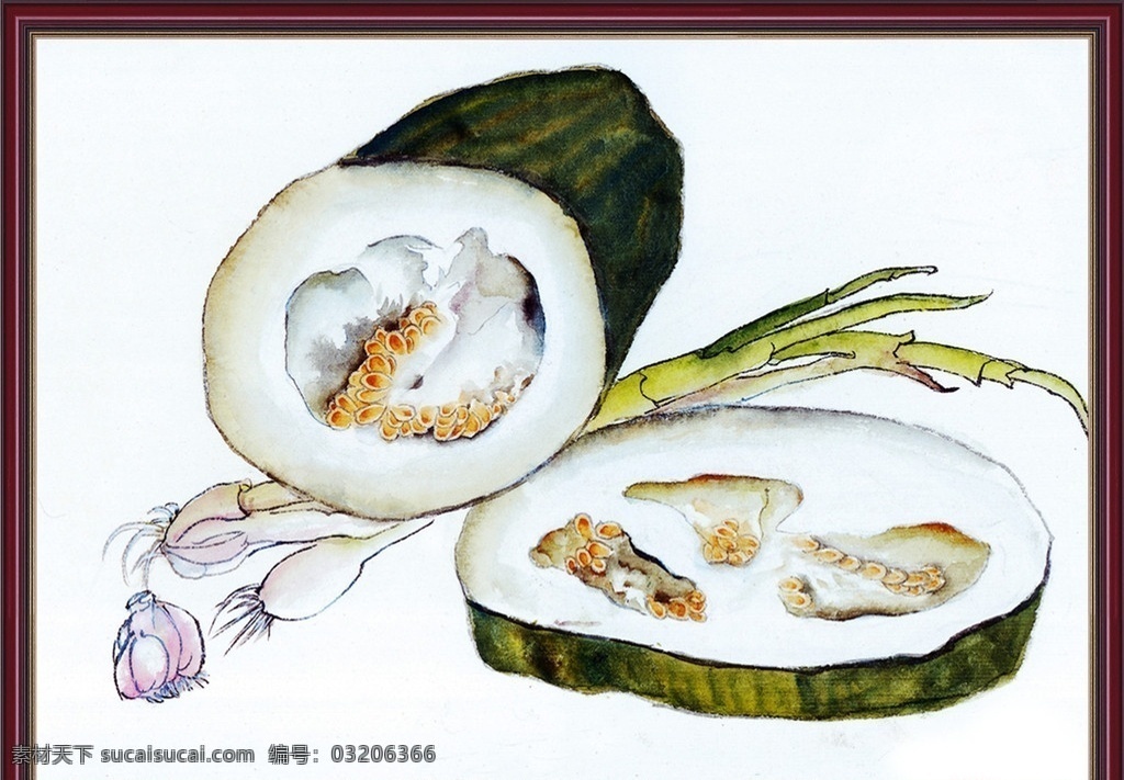 国画 厨房乐趣 国画精品 蔬菜 装饰画 厨房装饰 画框 分层 源文件