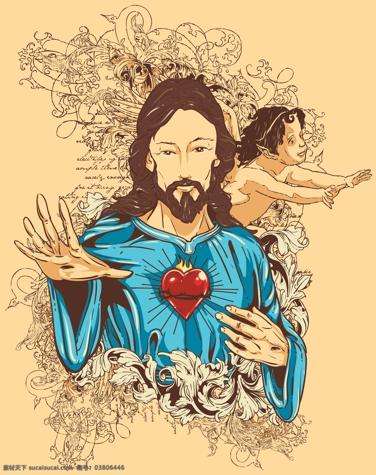 耶稣 人物 插画 矢量 材料 插图 孩子 天使 图 图形 装饰图案 宗教 宗教人物 趋势模式 矢量字符 一个 矢量图 矢量人物