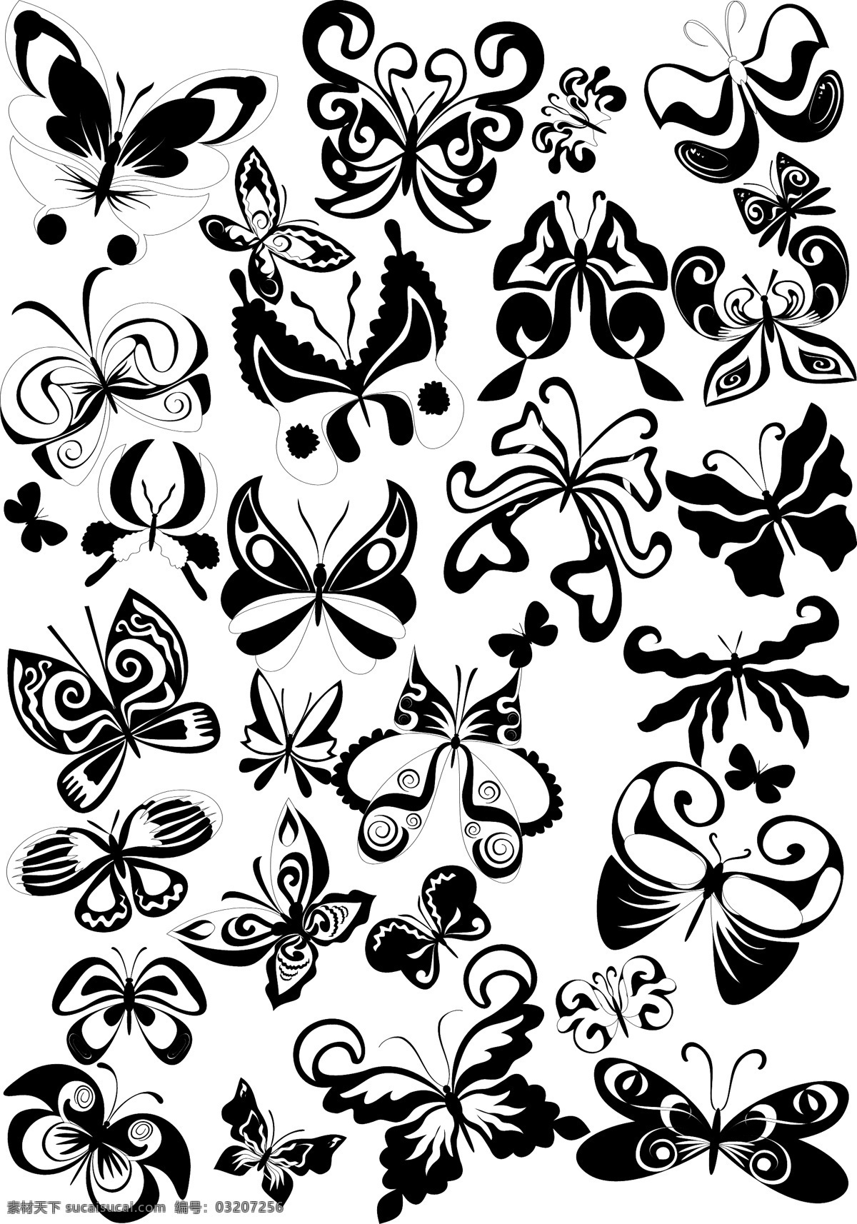 黑白相间的蝴蝶图案矢量素材图片下载-素材编号03207256-素材天下图库