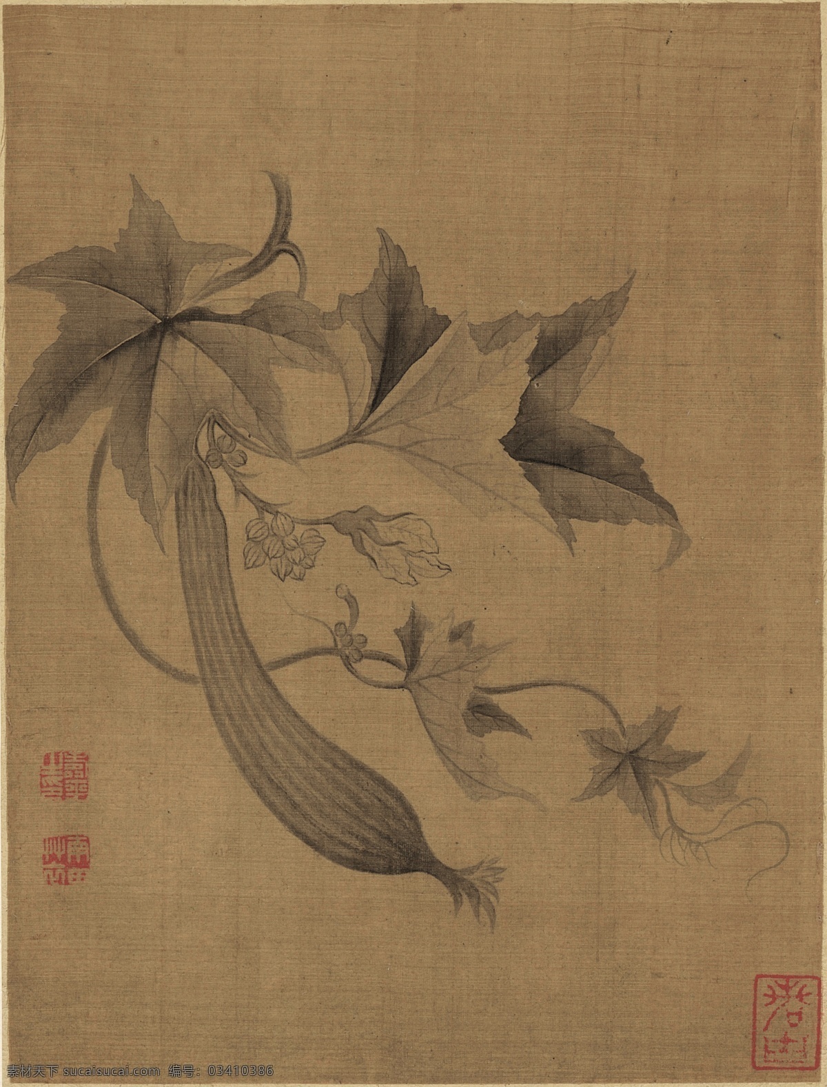 清代 恽寿平 花果蔬菜之二 花果蔬菜 工笔 国画 绢本 文化艺术 绘画书法