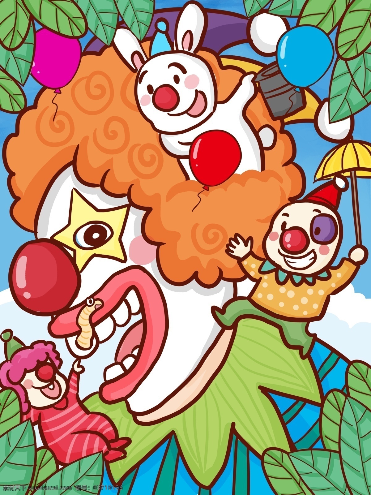 愚人节 小丑 朋友 人们 表演 逗乐 卡通 4月1日 愚人 开心 可爱 白兔