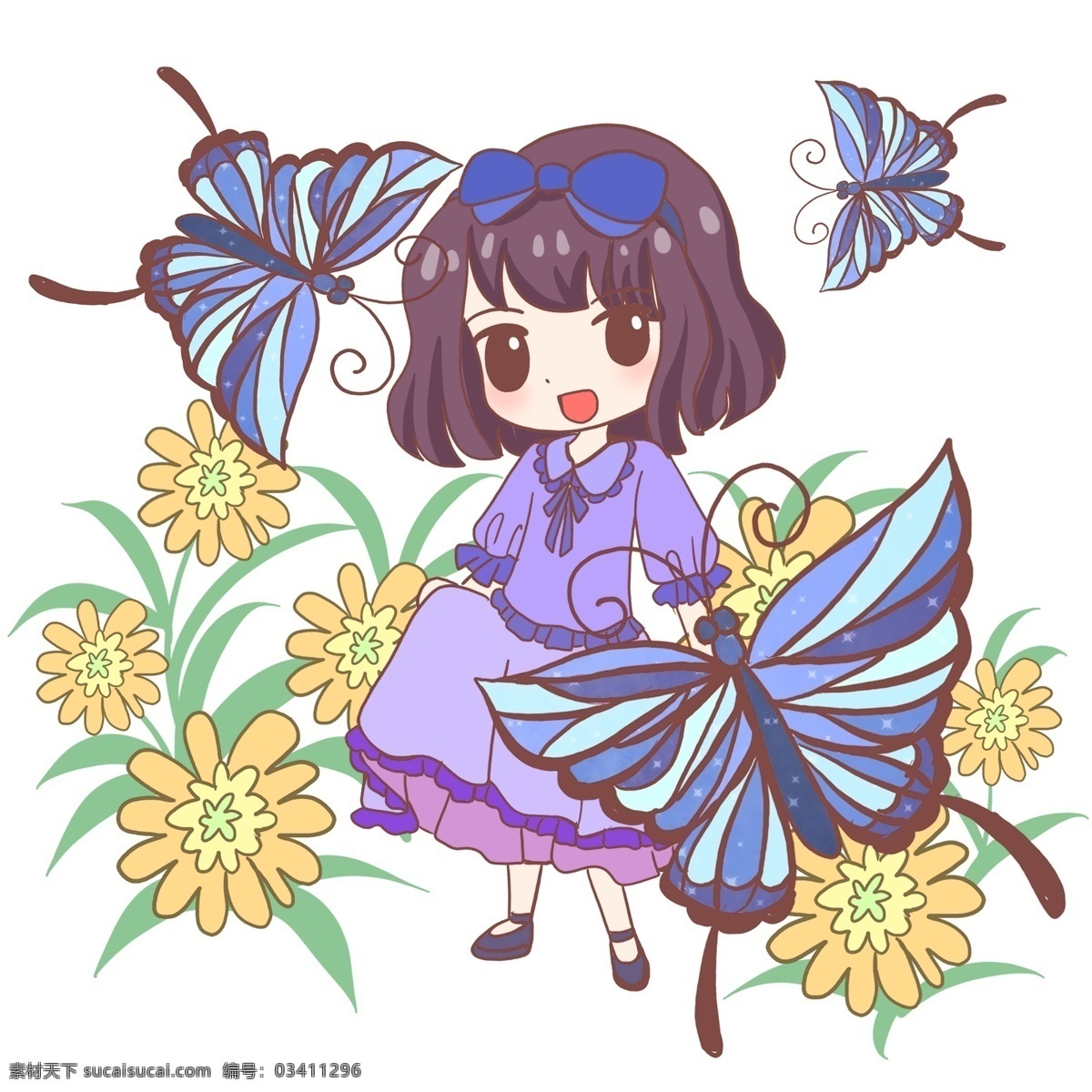 夏日 女孩 蝴蝶 夏天 夏季 嬉戏 花朵 叶子 蝴蝶结 朋友 凉爽 裙子 降暑 玩耍 童趣 避暑 降温