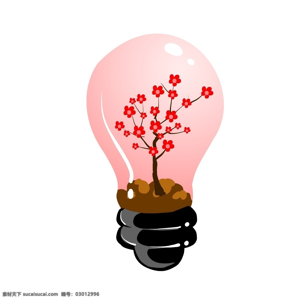 粉色 桃花 灯泡 插画 粉色的灯泡 花朵装饰 节能照明工具 红色的花朵 花卉植物装饰 创意植物灯泡