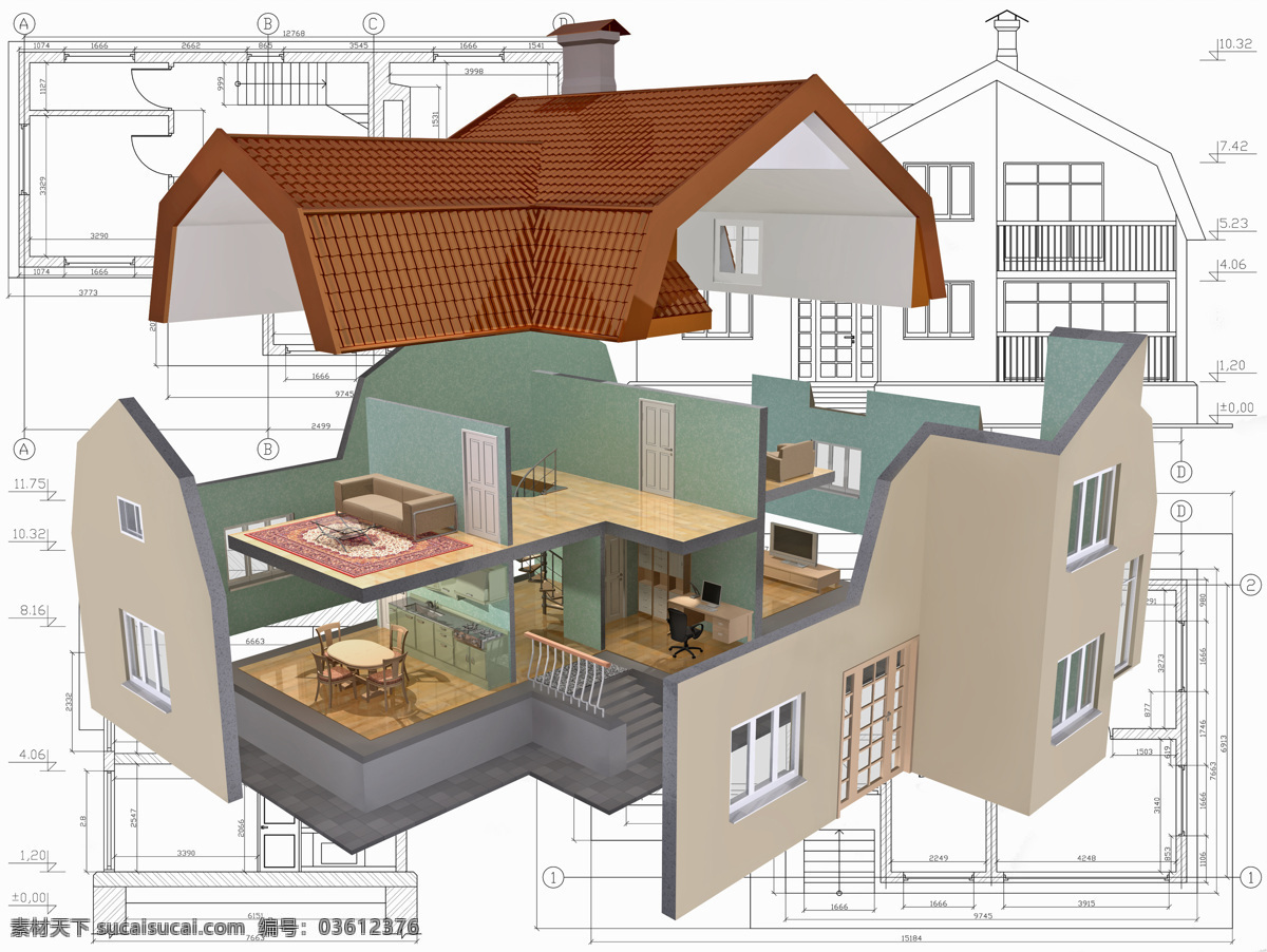 别墅 图纸 别墅设计图纸 别墅设计 建筑设计 别墅模型 3d效果图 建筑图纸 建筑平面图 环境家居