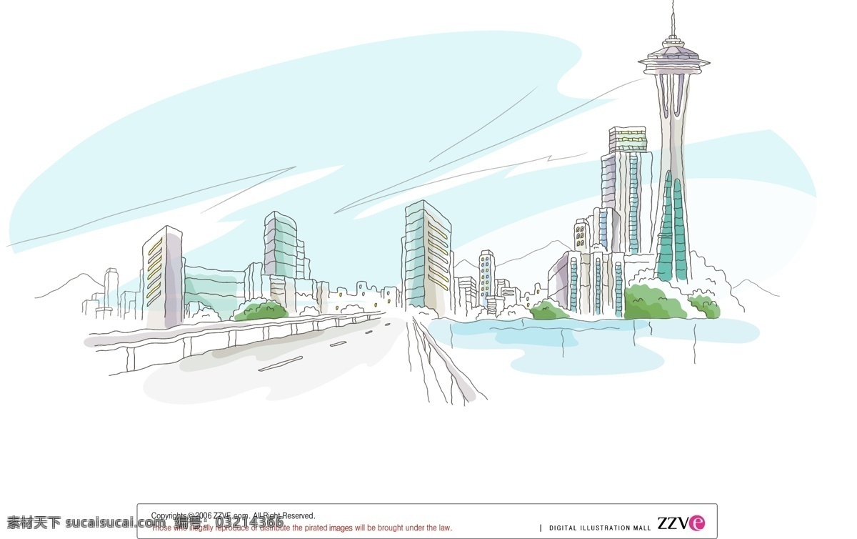 城市风景插画 城市 建筑 城市风景 高楼大厦 线条画 现代都市 矢量插画 动漫动画 风景漫画