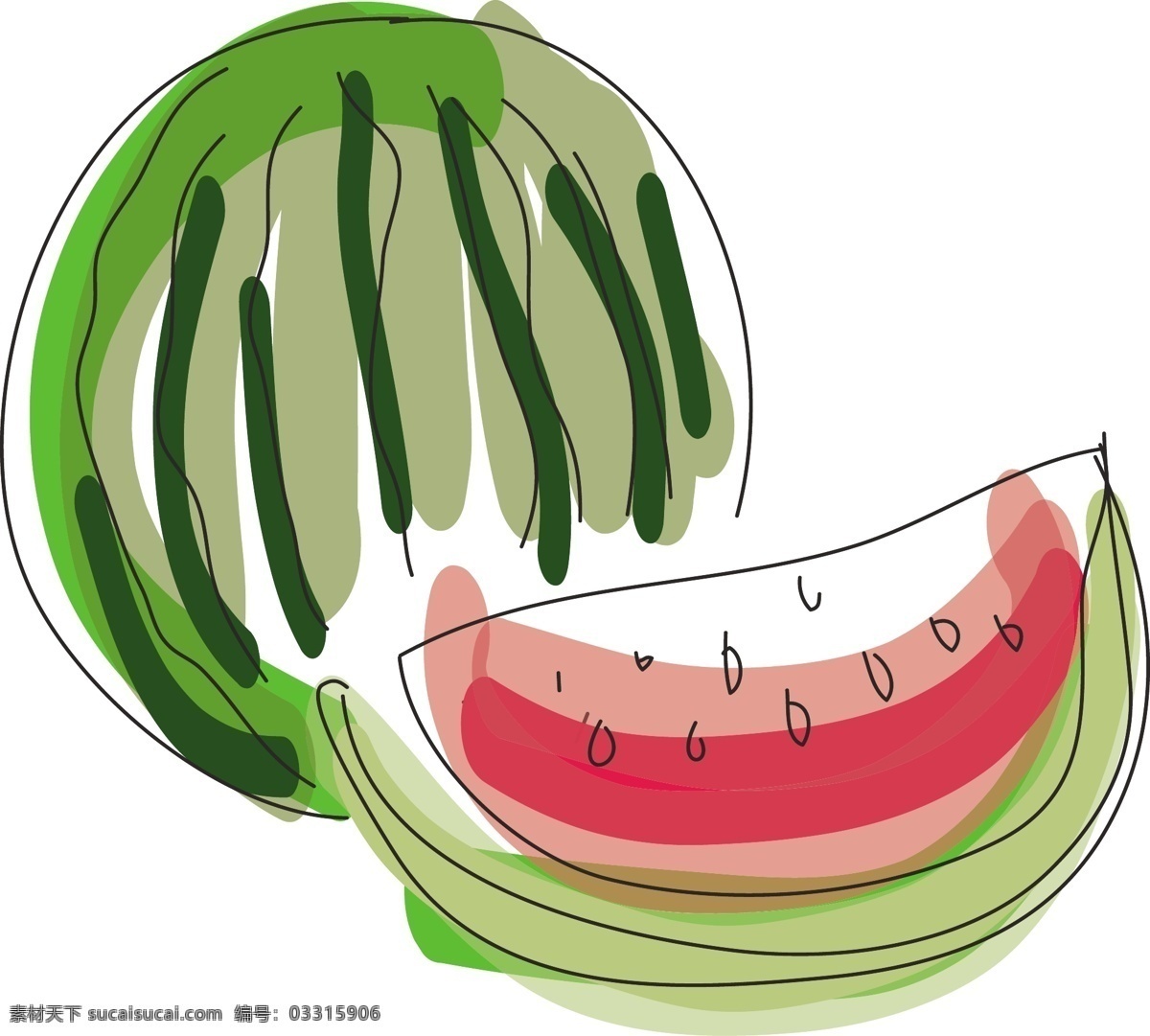 西瓜 卡通 水果 水彩 手绘 风格 矢量