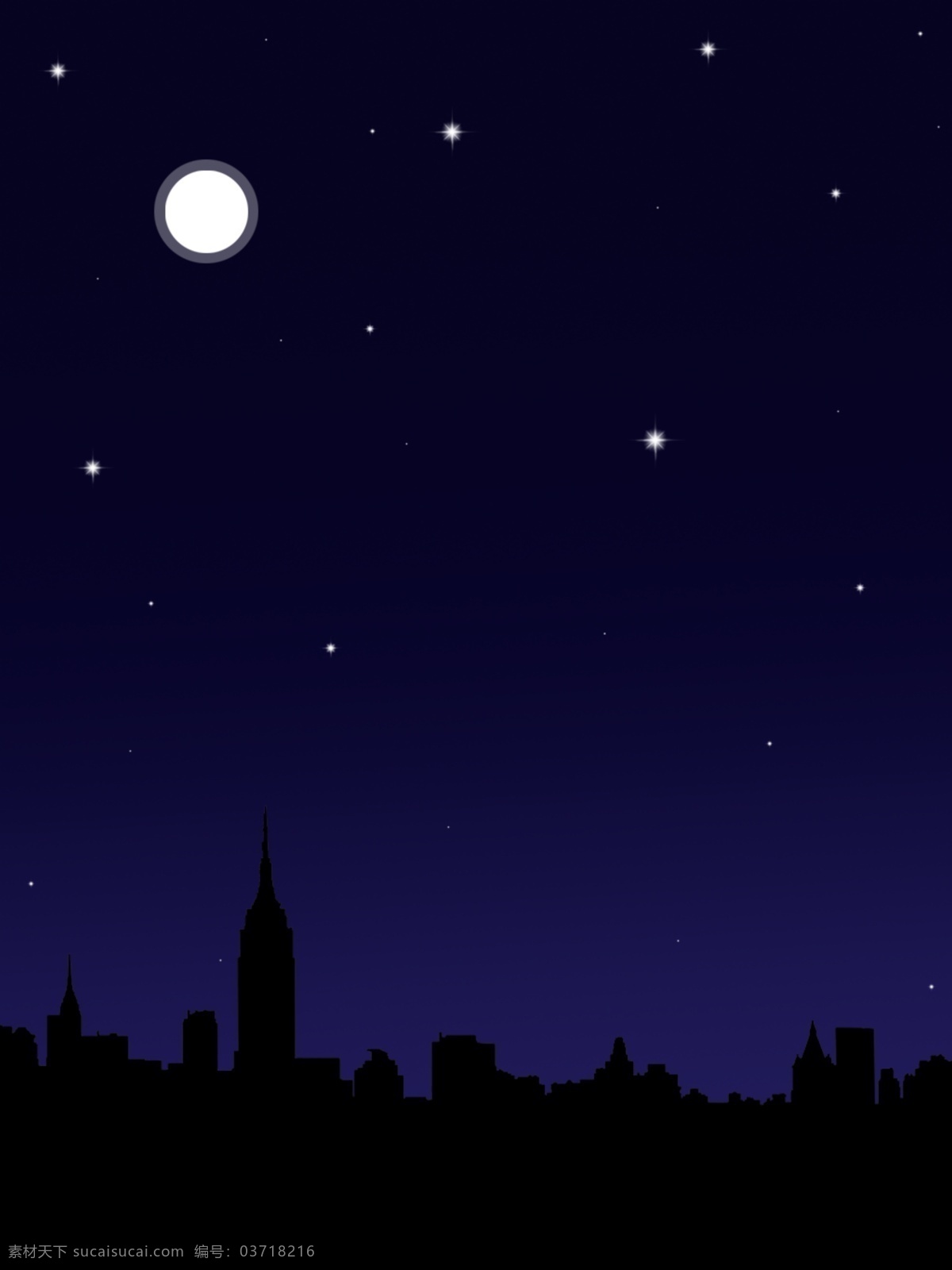纯 原创 手绘 星空 月夜 城市 现代 简约 背景 唯美 浪漫 梦幻