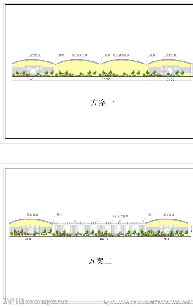 围墙 铁花 装修 效果图 栏杆 绿化 矢量图 x4 其他设计 矢量