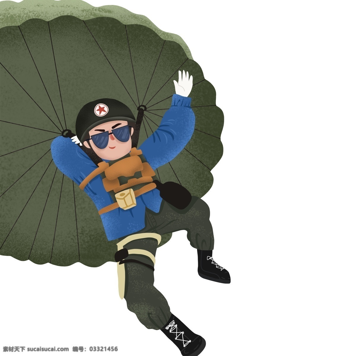 卡通 手绘 乘着 降落伞 男孩 插画 人物 吃鸡 玩游戏 少年