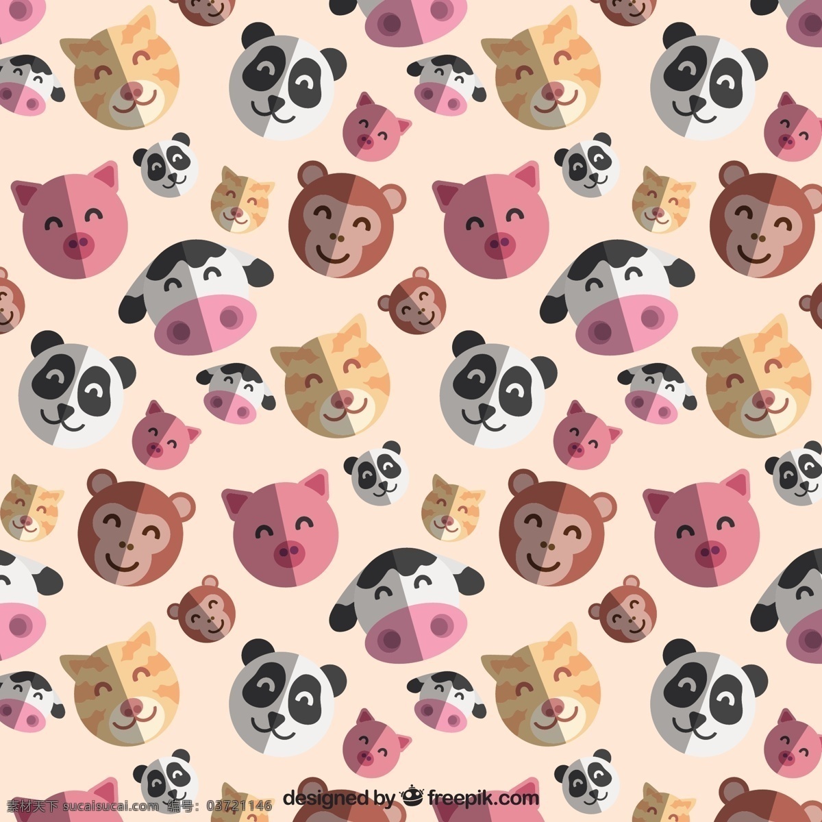 可爱 动物 图案 纸 猫 幸福 平坦 牛 猴 熊 猪 有趣 熊猫 无缝的图案 无缝 可爱的动物 尼斯 熊猫熊 白色