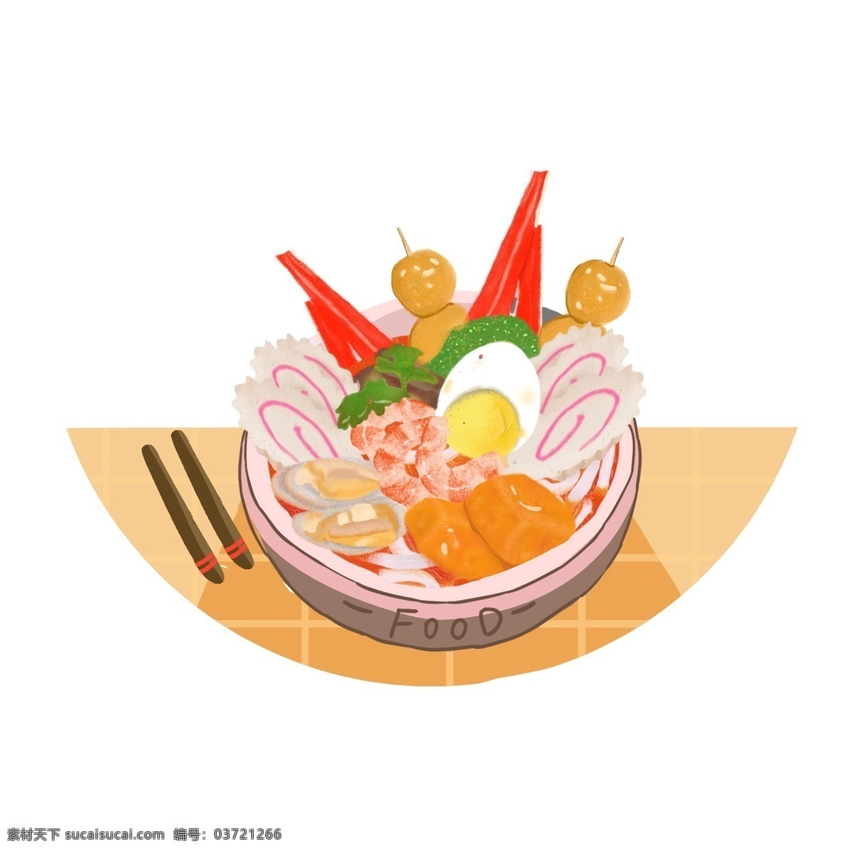 美食 食物 火锅 麻辣烫 手绘 卡通 可爱 元素 鸡蛋 虾 丸子 豆腐