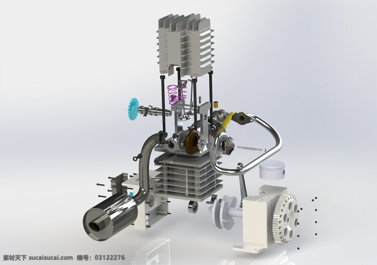 单缸 四 冲程 发动机 cc 阀门 摇滚 中风 飞轮 定时 定时器 涡轮增压 3d模型素材 其他3d模型