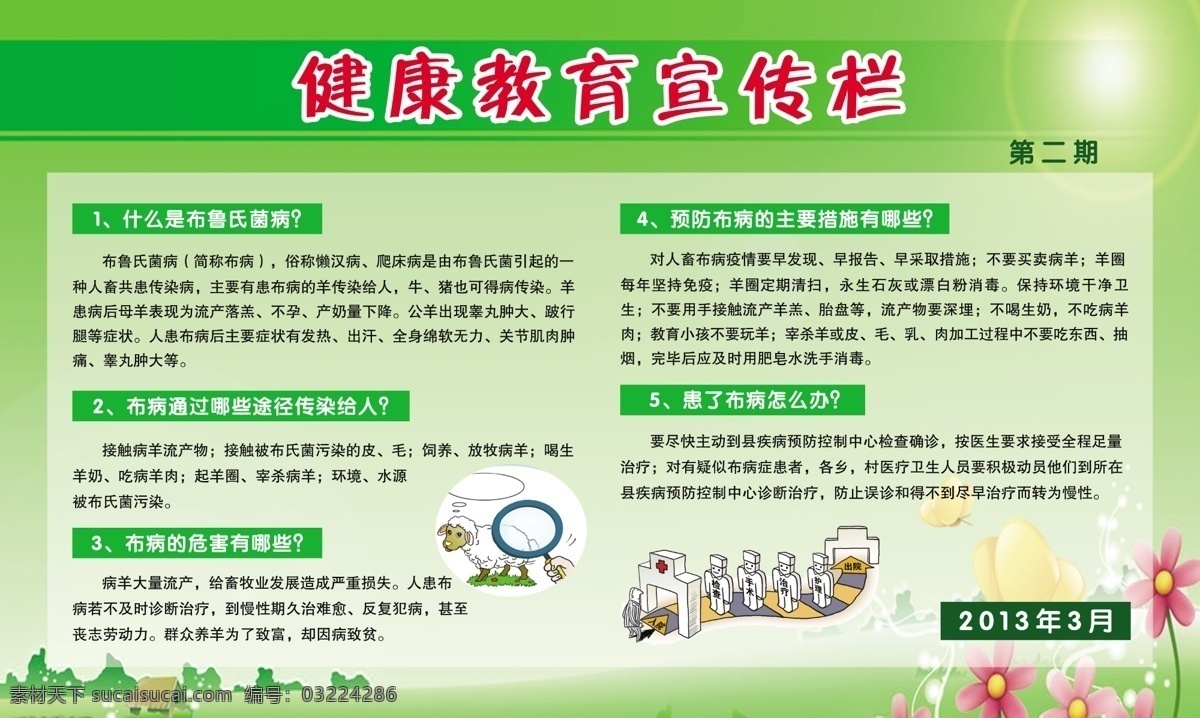春季 健康教育 宣传栏 春季传染病 流行性感冒 布鲁氏菌病 医院 预防 分层 源文件