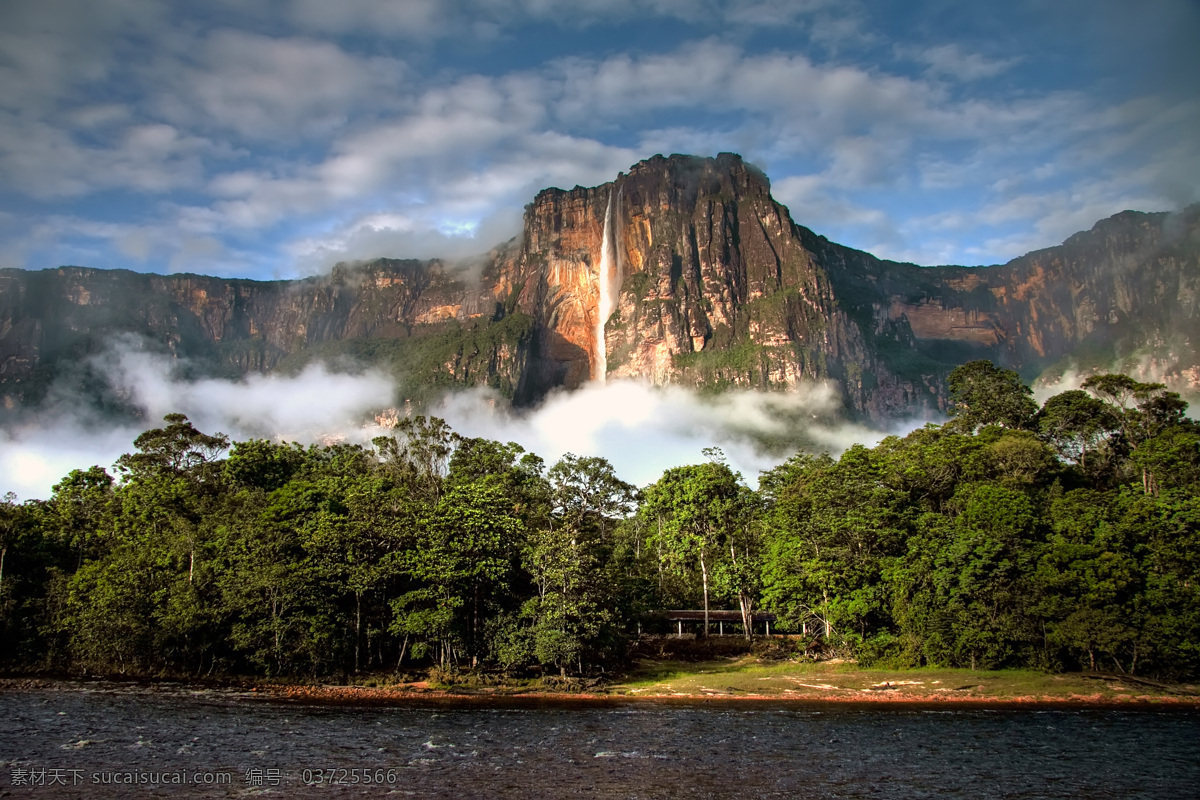 委内瑞拉 安赫尔瀑布 瀑布 委内 瑞安拉 赫尔 湖水 蓝天 白云 风景 山水风景 自然景观