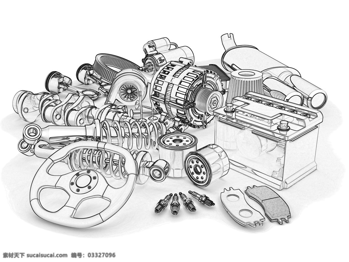 汽车零件 线条 线 稿 零件线条 零件线稿 素描 黑白画 简笔画 零配件 现代科技 工业生产