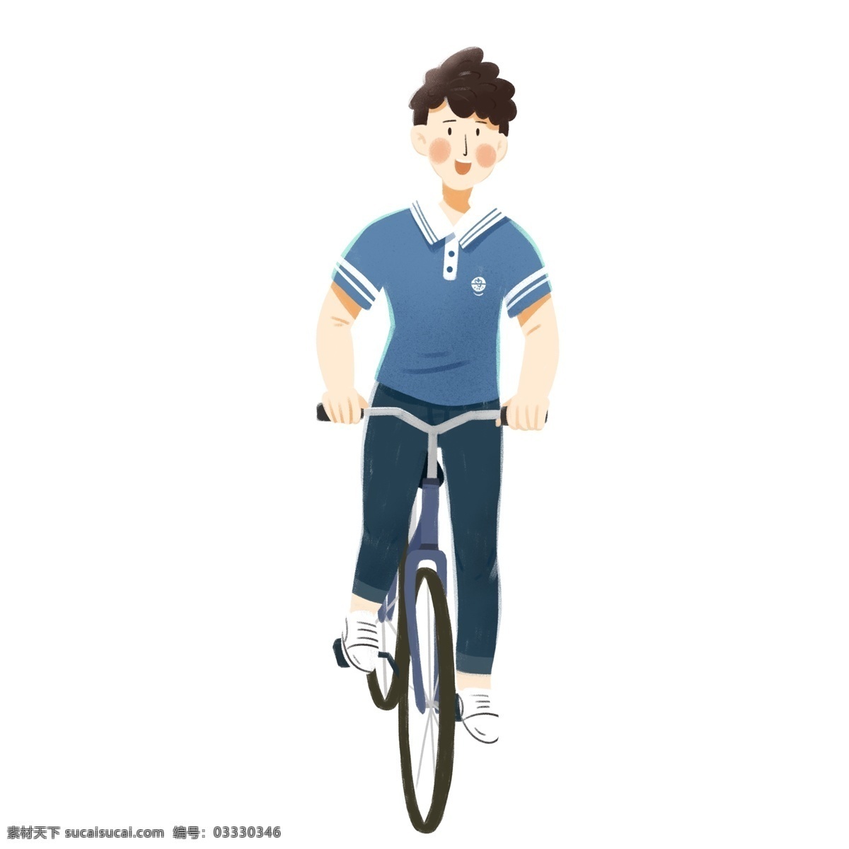 卡通 可爱 骑 自行 男孩子 男孩 阳光 少年 骑自行车 插画 人物