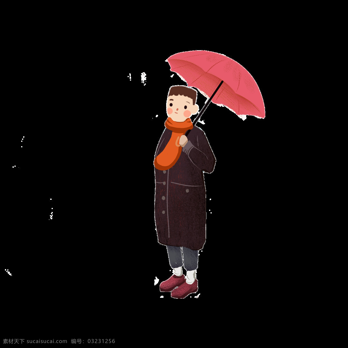 撑 伞 少年 手绘 人物 冬季 插画 雨伞 男生