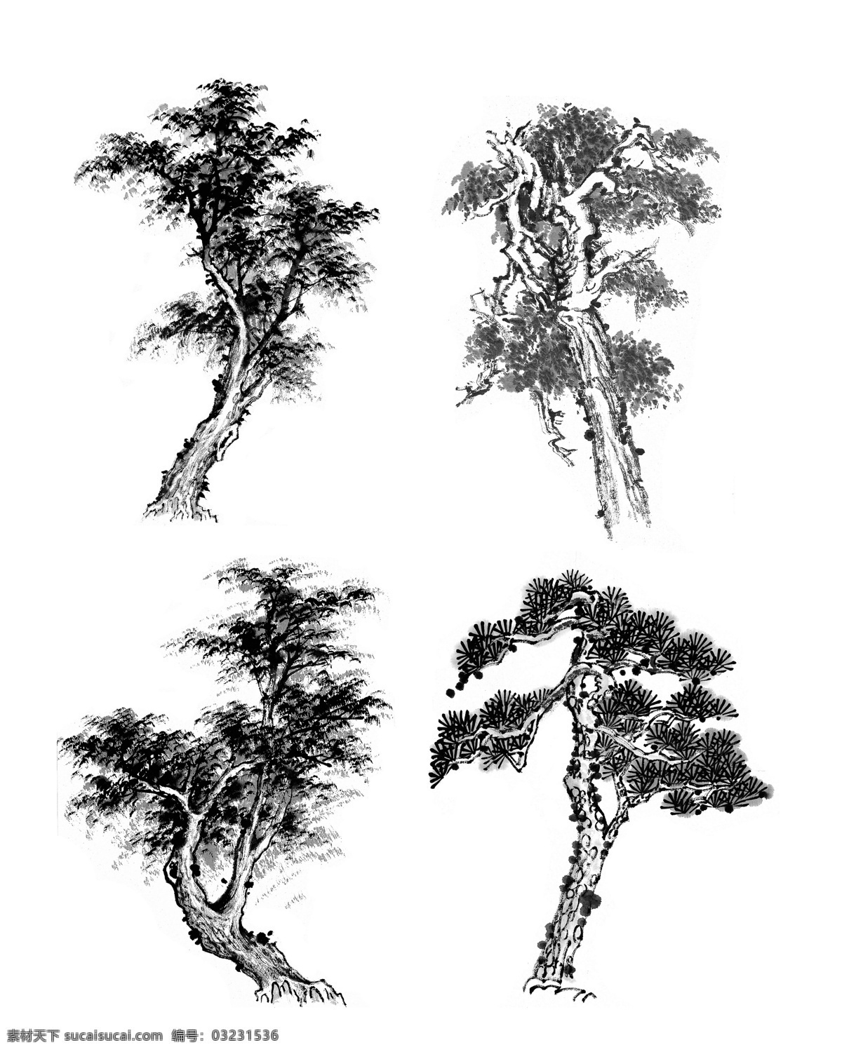 水墨树 水墨 树 文化 古典素材 中国风 水墨苍松 水墨松树 水墨素材 分层