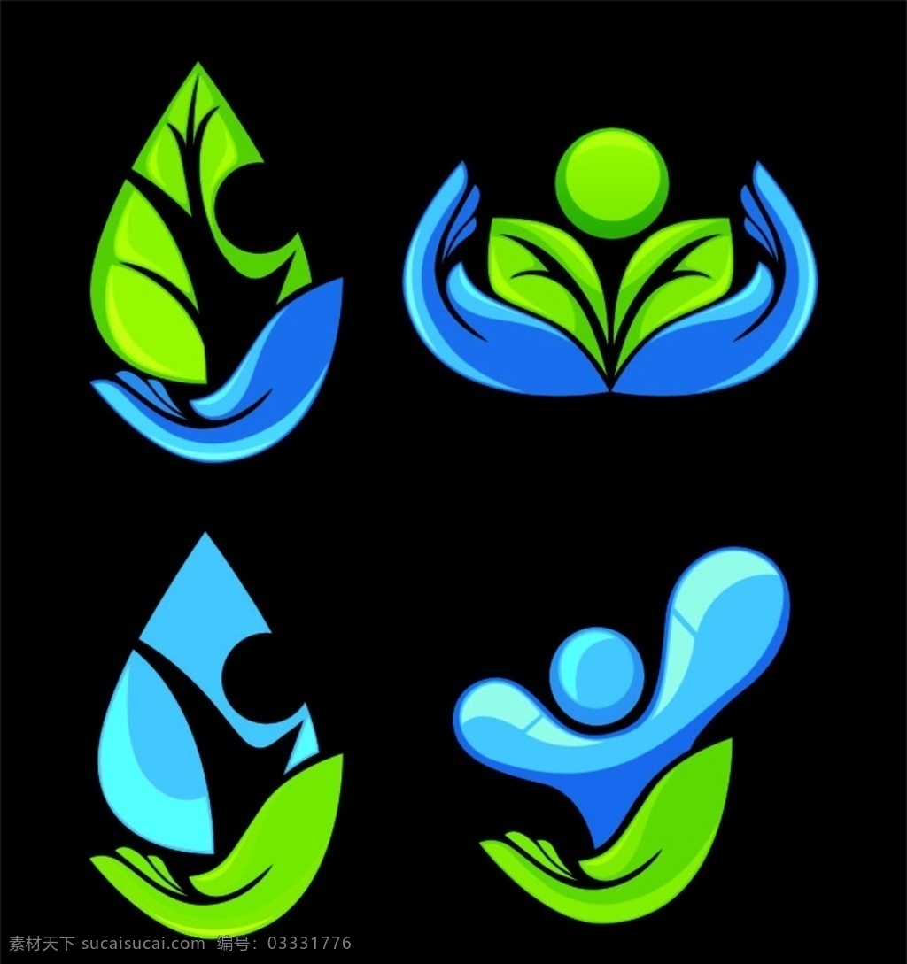 环保素材 绿叶 水滴 手素材 叶子素材 水滴素材 手