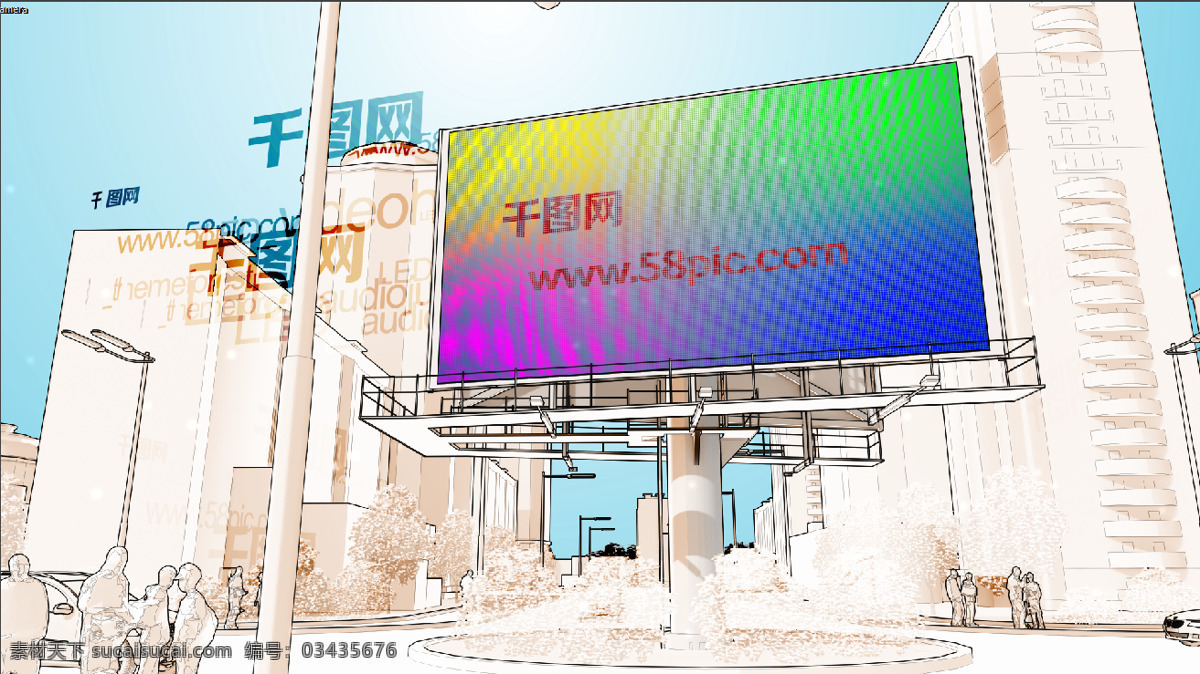 素描 卡通 城市 建筑 广告牌 速写 画图 清新 动画 logo演绎 上色