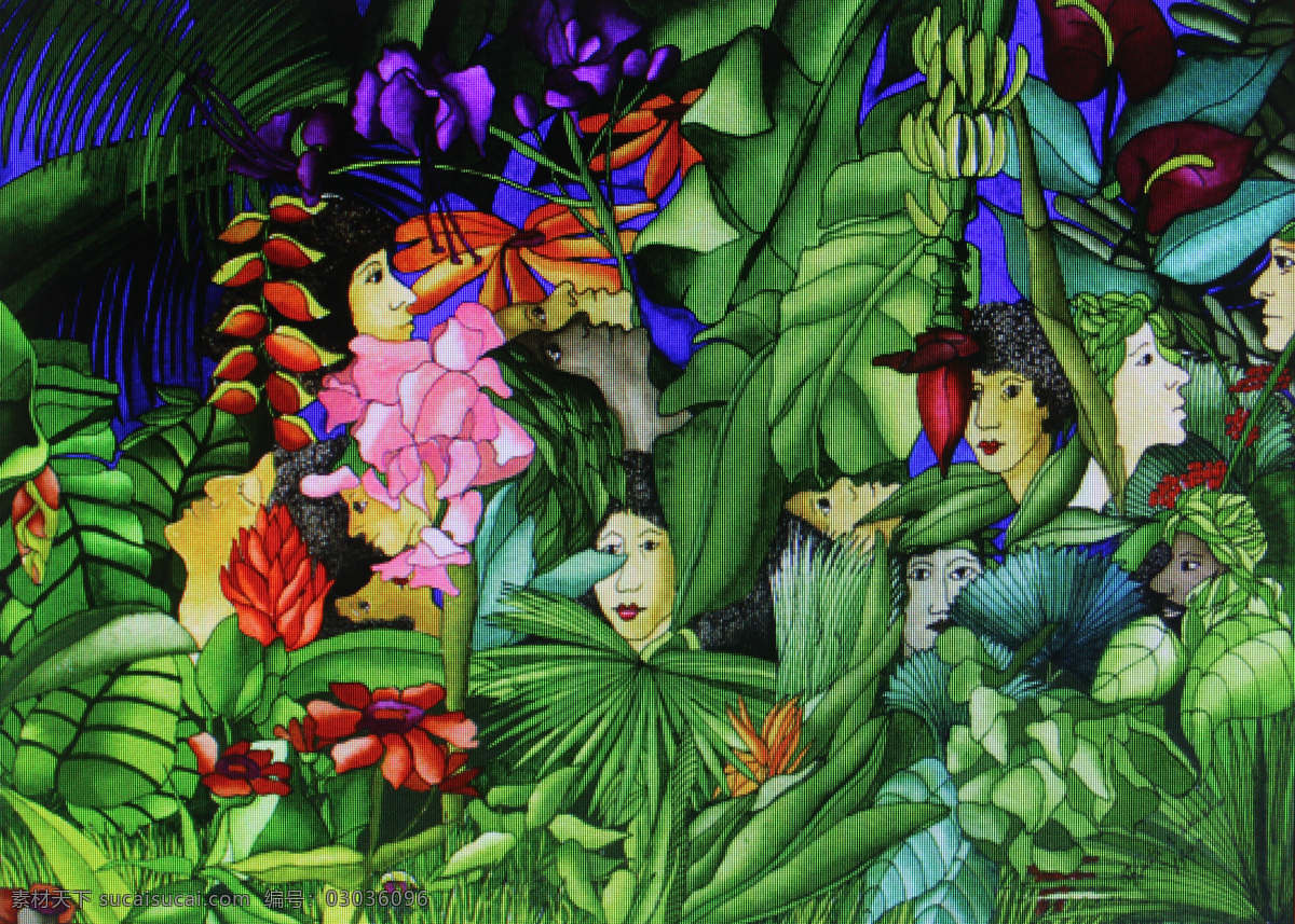 热带植物绘画 植物 热带植物 油画 手绘 绿叶 花 热带风情 抽象 绘画书法 文化艺术