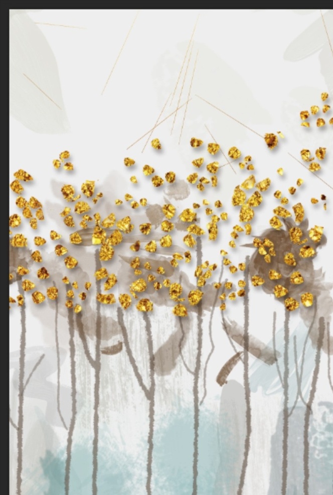 现代 简约 金箔 植物 客厅 装饰画 壁画 挂画 金色 植物花卉 抽象植物 植物装饰画 中式 简洁 背景素材 环境设计 无框画