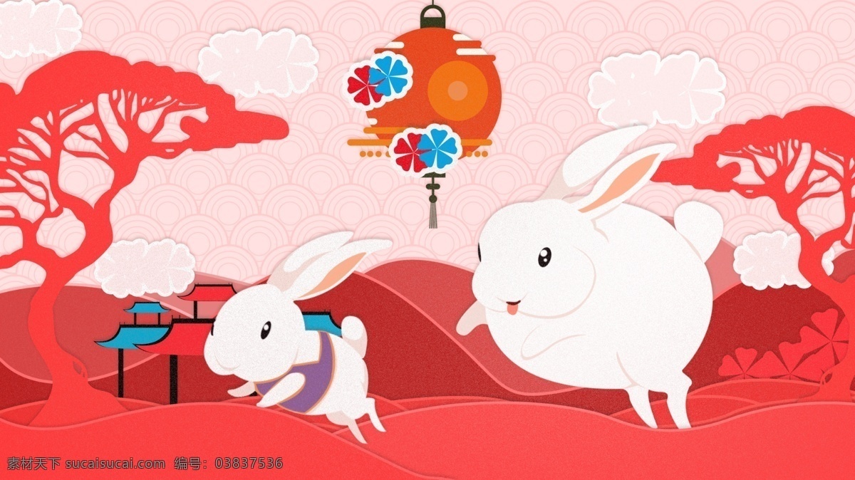 中秋 朝鲜族 风格 插画 兔子 少数民族 节日 特色