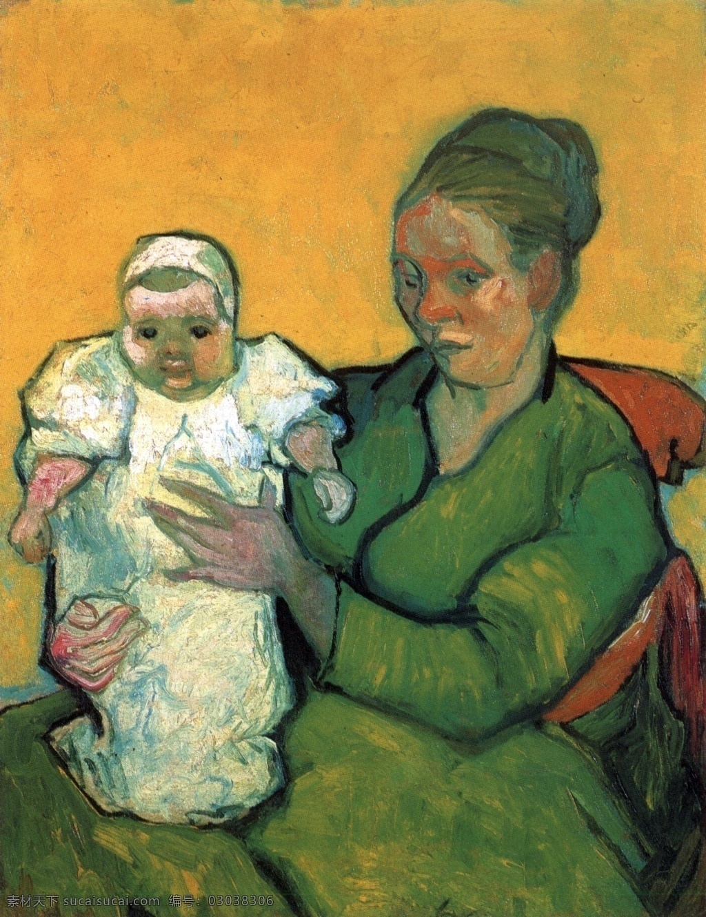 抱 孩子 妈妈 油画 人物 装饰画 椅子 彩色 娃娃 母女 母亲 抱着孩子 宝宝