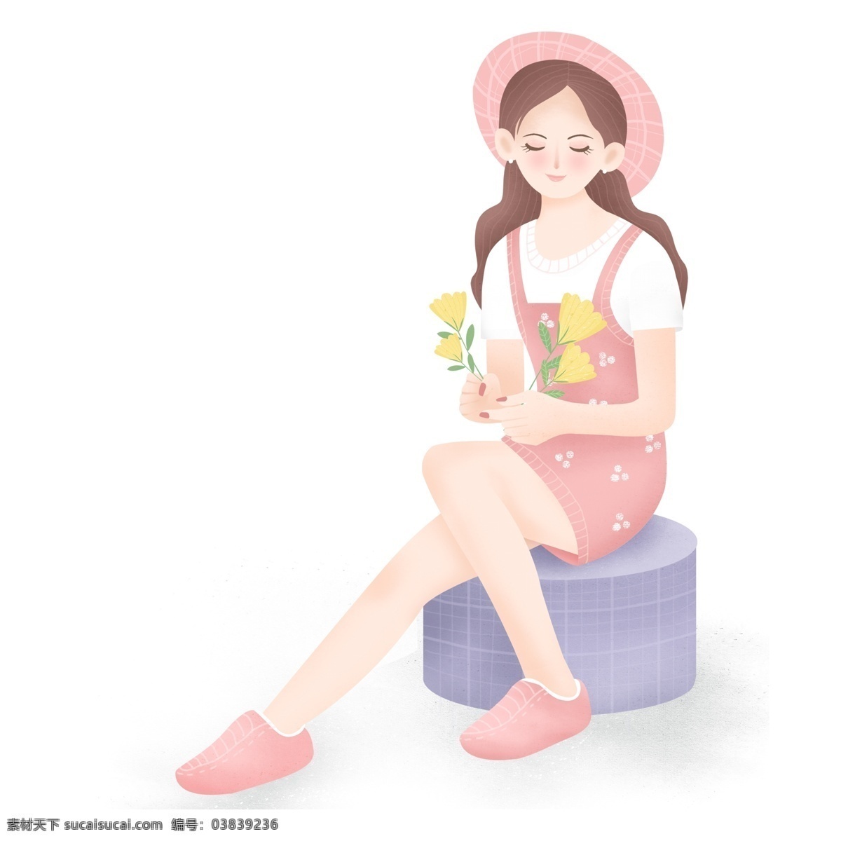 摘 花 女孩 插画 人物 人物元素 可爱风 免抠元素 少女 美女 摘花的女孩