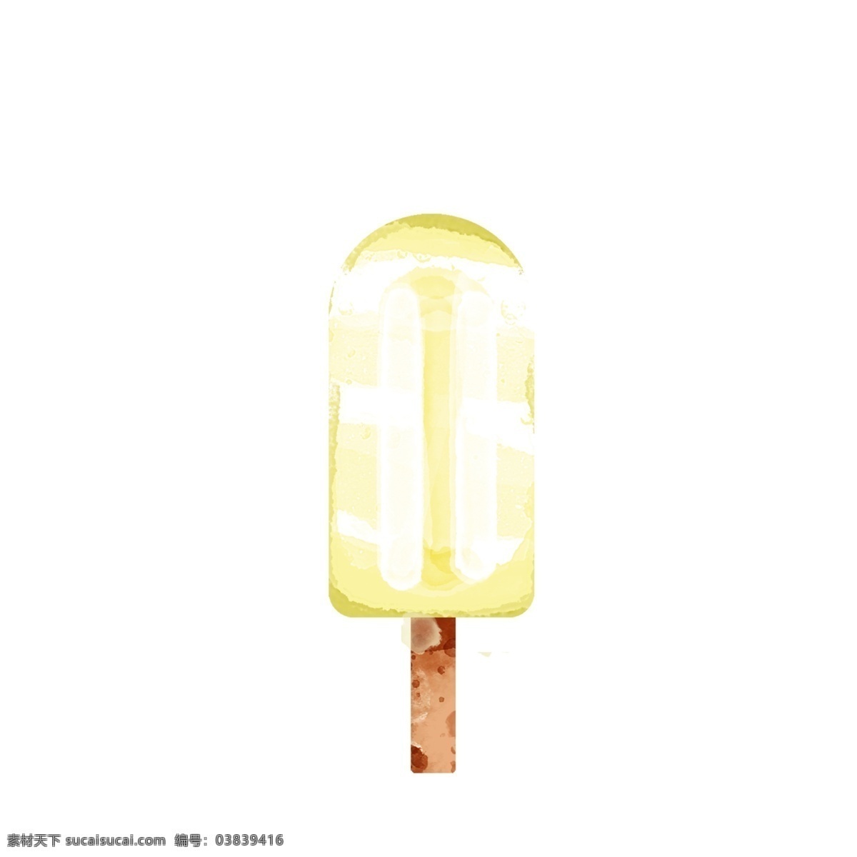 水彩 笔触 香蕉 味 冰淇淋 水彩板绘冰棒 味道 黄色 奶油 冰糕 香蕉味冰棍 柠檬冰棍