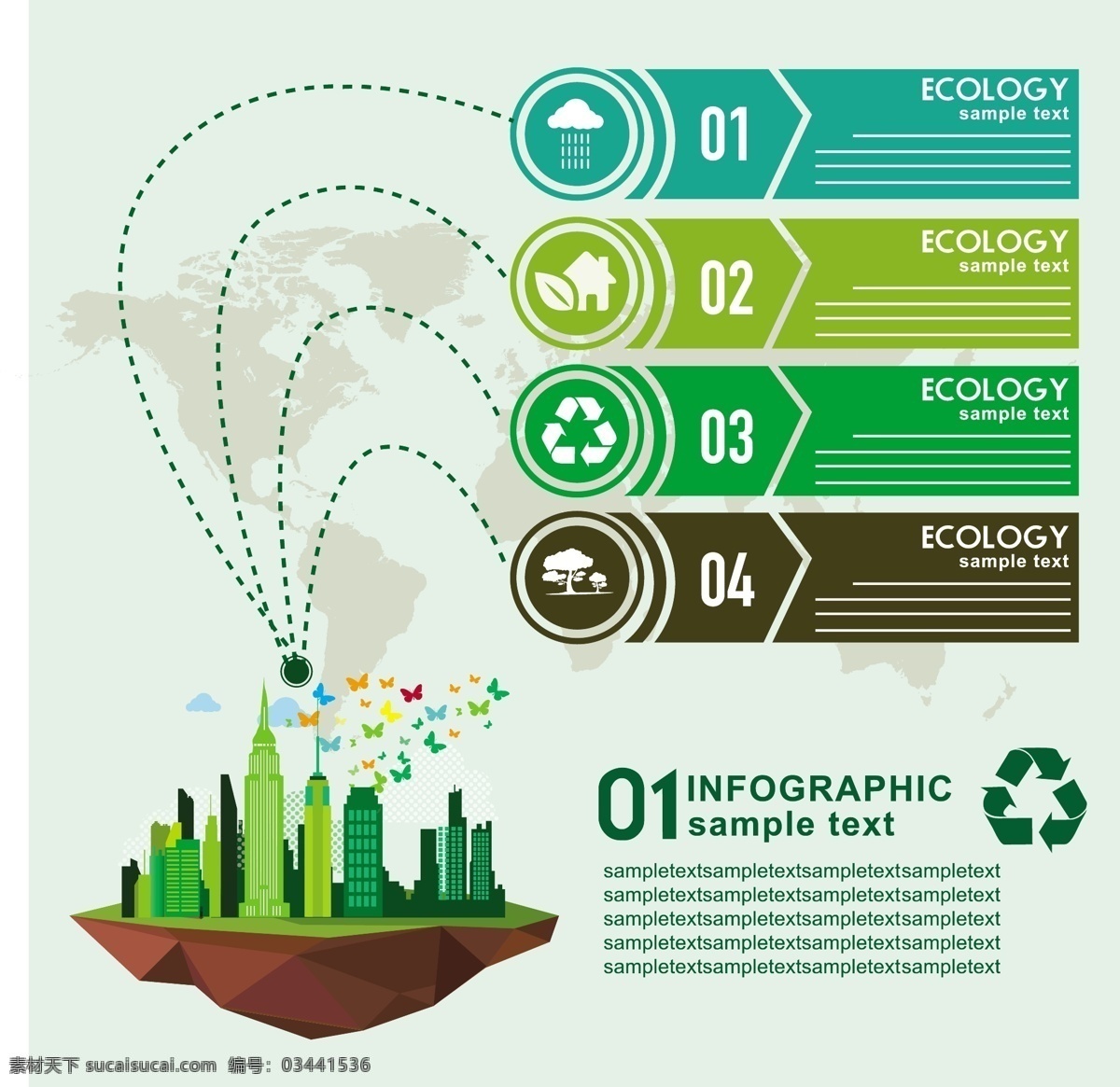 生态信息图表 环保 创意设计 eco 绿色 城市建筑 循环 能源 节能 低碳 生态 回收 环保标志 ppt素材 底纹背景 矢量 商务金融 商业插画 白色