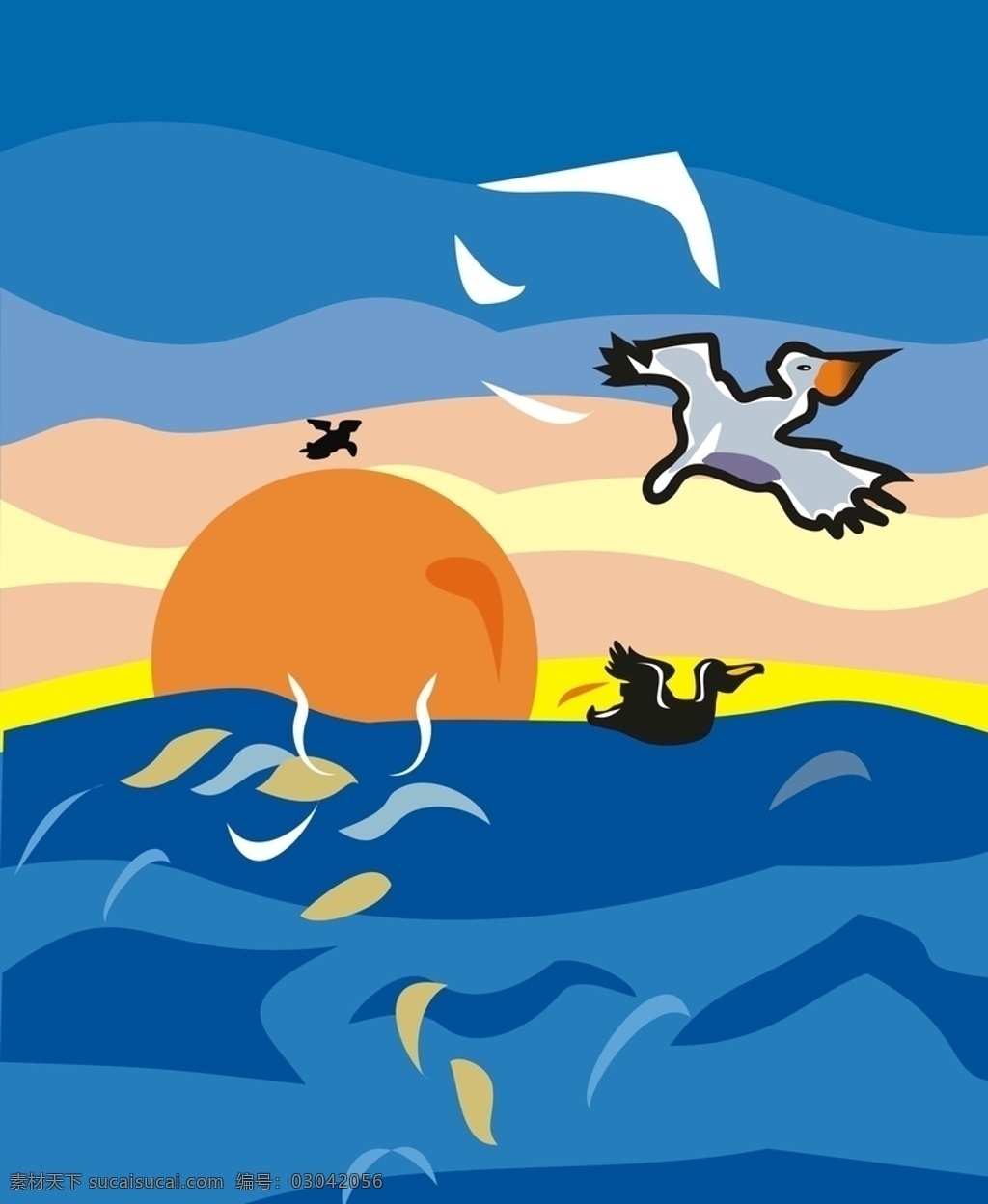 海上日出图片 海上日出 大海 日出 海燕 波浪 太阳 鸟 动漫动画 动漫人物