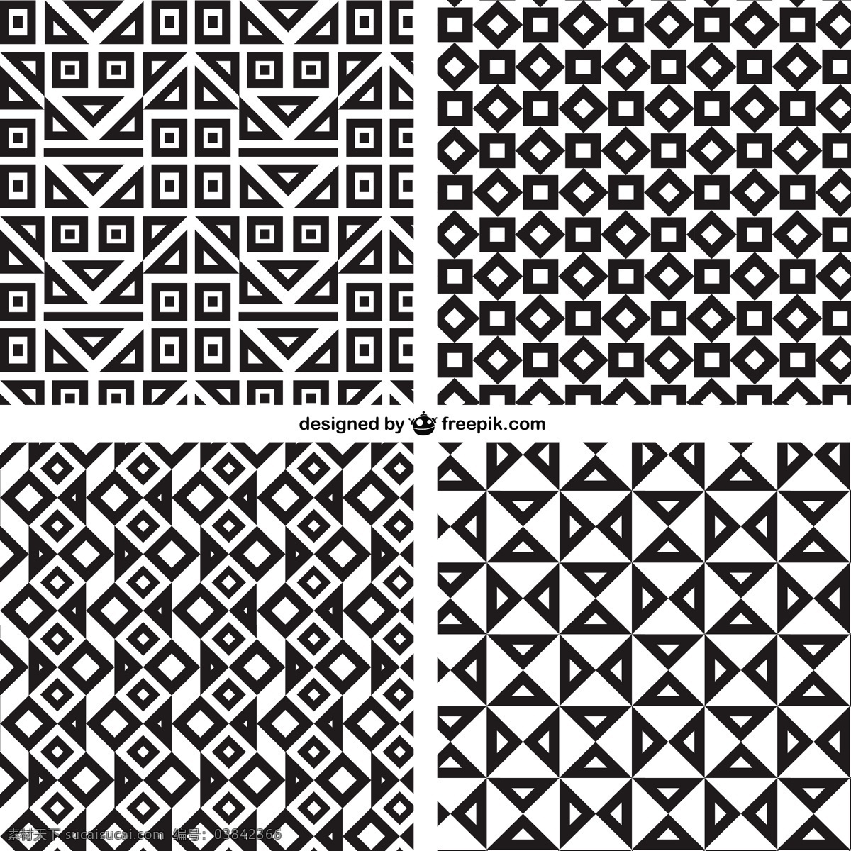 四 种 几何 图案 背景 抽象 形状 装饰 多边形 马赛克 无缝 循环