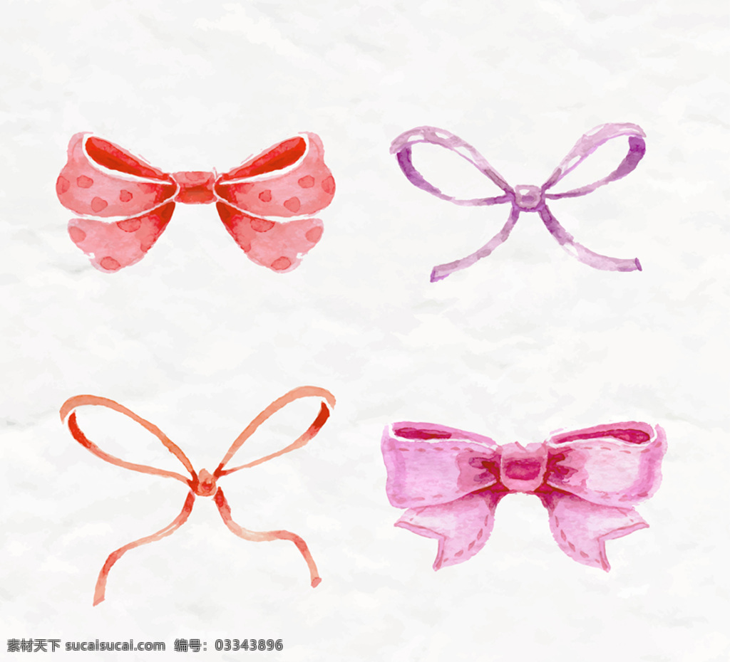 水彩 蝴蝶结 矢量 渐变 手绘 少女 粉红 纸纹 白色