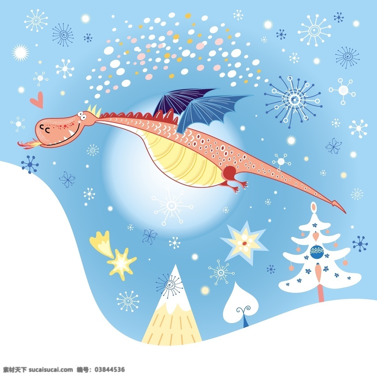 圣诞 恐龙 雪花 卡通 蓝色 ins 生物世界 野生动物