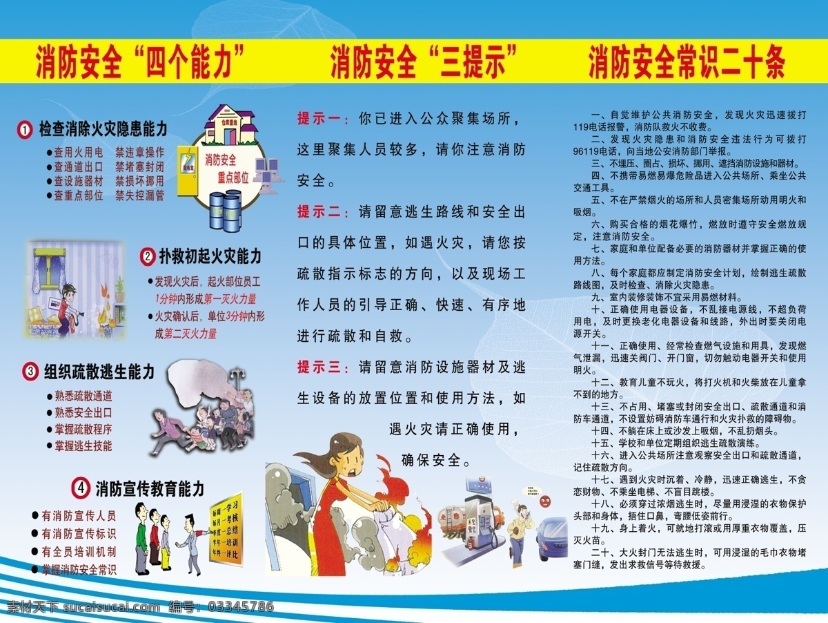 消防安全 四个能力 消防安全常识 青色 天蓝色