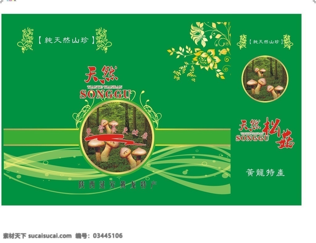 天然松菇 黄龙特产 包装设计 矢量