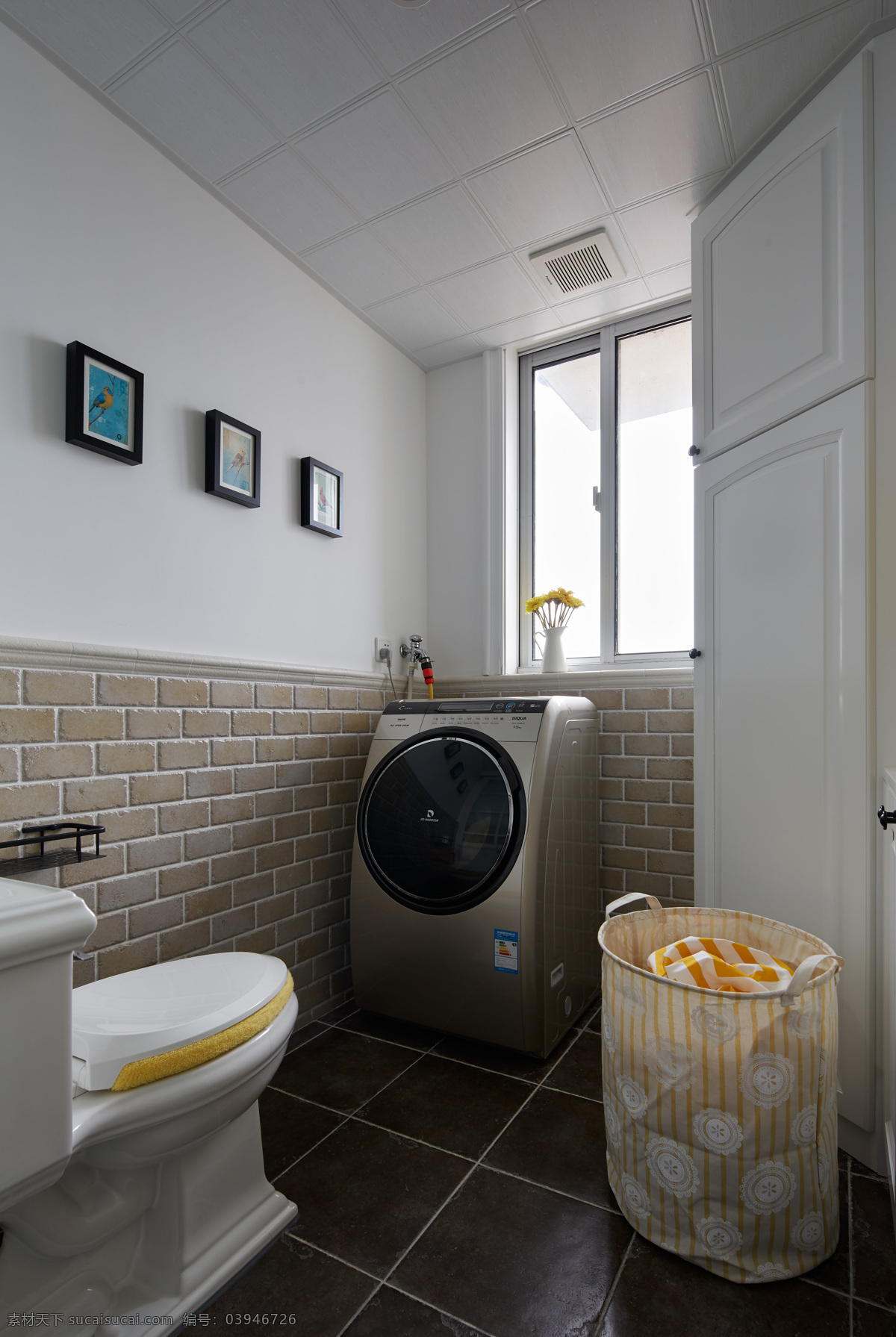 现代 简 欧 风格 浴室 洗衣机 装修 效果图 简欧风格 时尚 大理石地面 马桶