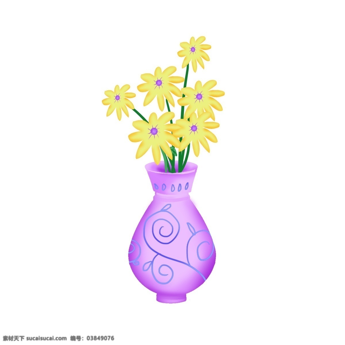紫色 花瓶 手绘 插画 紫色的花瓶 卡通的花瓶 手绘花瓶 花瓶装饰 花瓶插画 漂亮的花瓶 黄色的鲜花