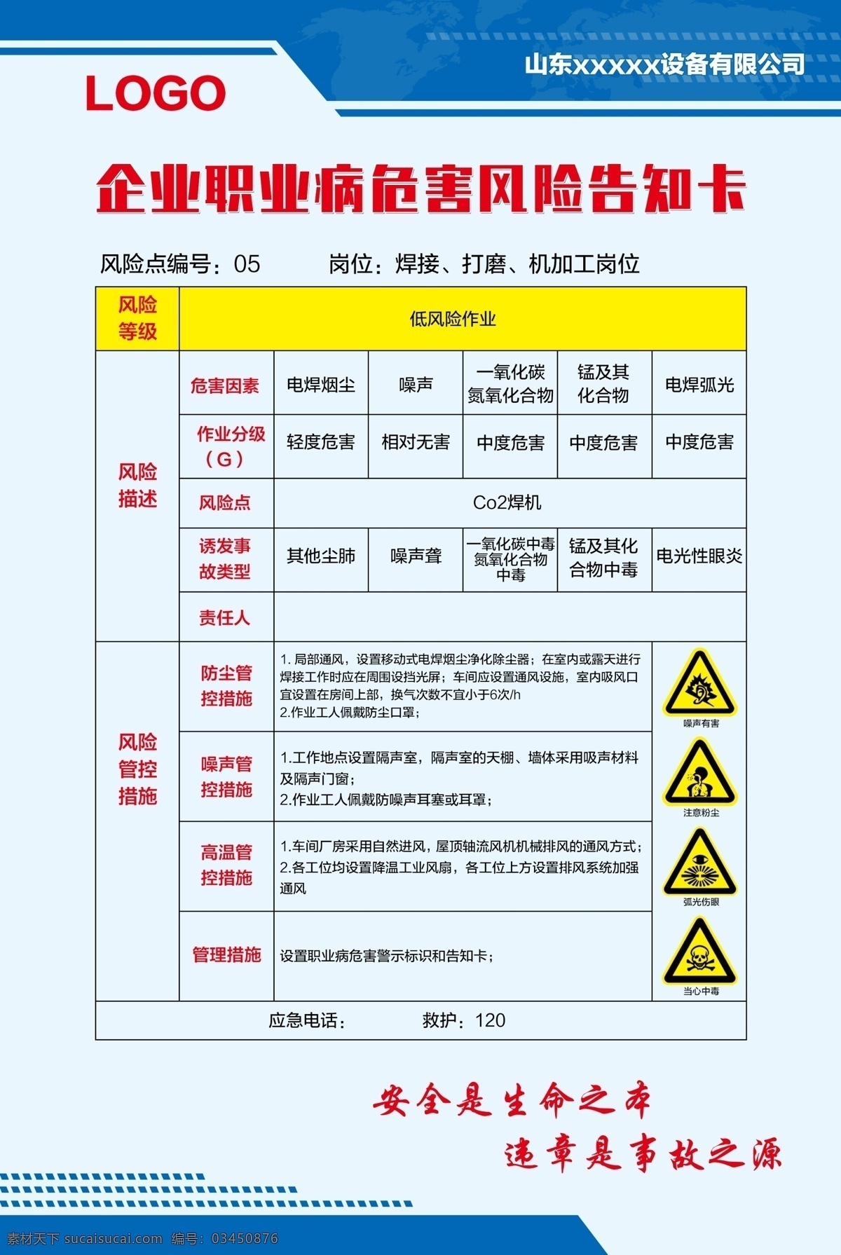 职业病 危害 风险 告知 卡 职业病危害 风险告知卡 风险告知牌 企业职业病 安全告知 安全告知卡 危险性标志 噪声有害 注意粉尘 弧光伤眼 当心中毒 风险描述 风险管控措施 焊接 打磨 机加工工位