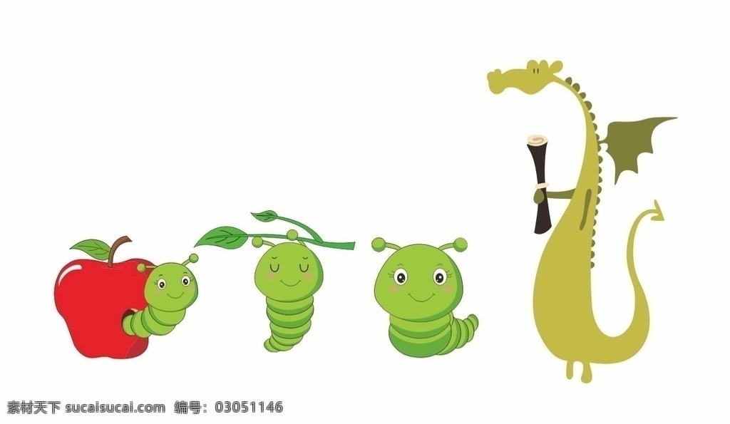 毛毛虫恐龙 手绘 矢量 毛毛虫 恐龙 可爱小动物 插画 卡通设计