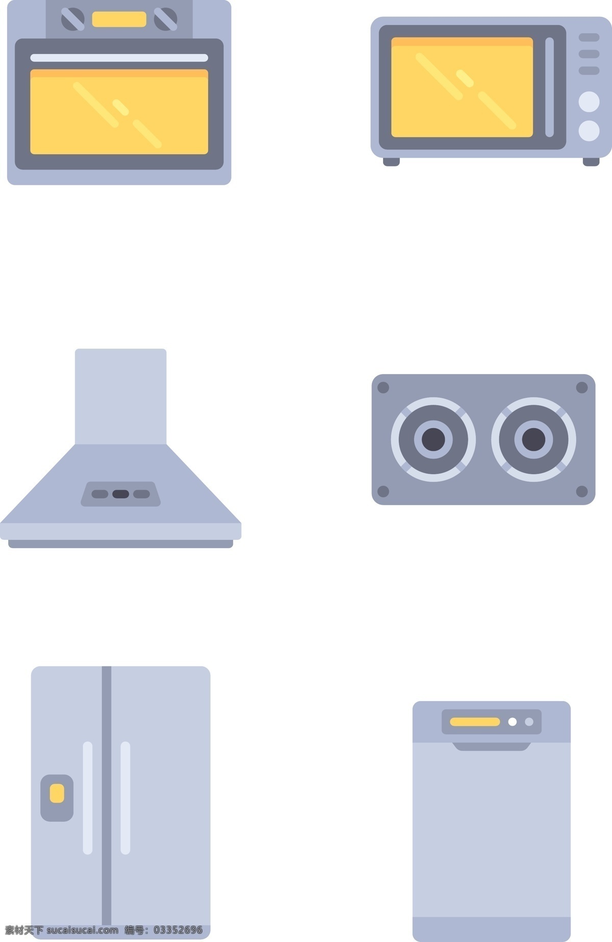 家庭 家电 相关 图标 插画 扁平化 拟物 家用电器 微波炉 抽油烟机 冰箱 消毒柜 有趣的 可爱的