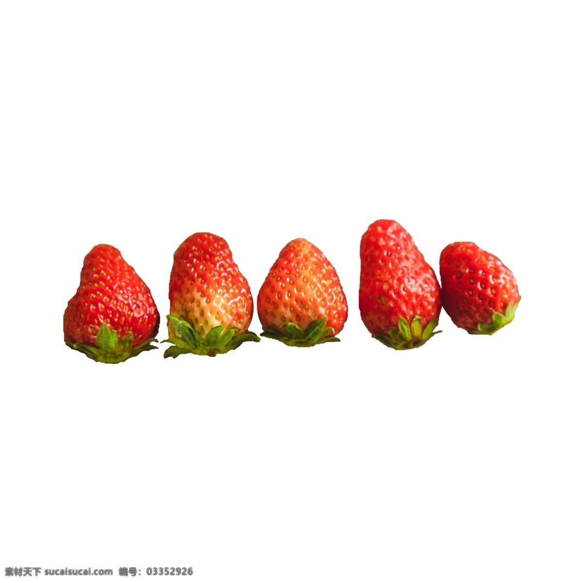 五 新鲜 草莓 五个草莓 水果 奶油草莓 绿叶 植物 一排 排列 营养 维生素 美味 甜食