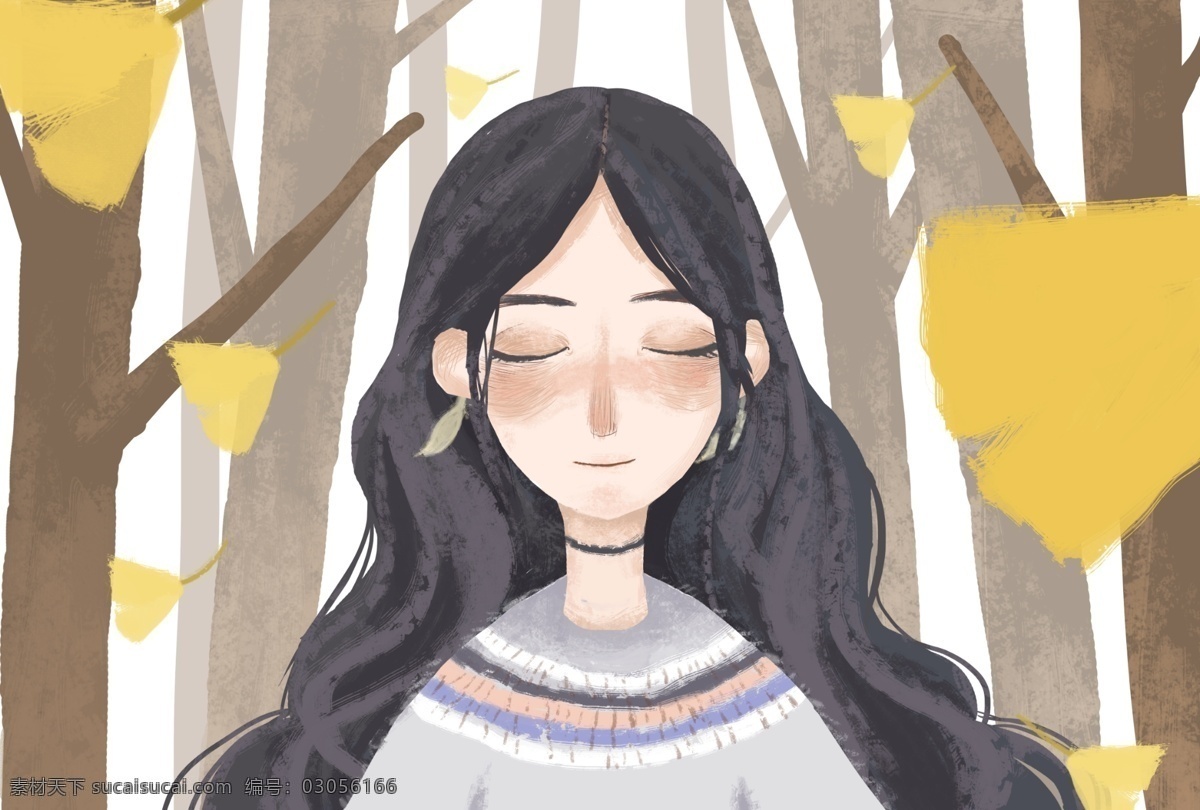 立秋 小 清新 女孩 树林 里 原创 插画 秋天 小清新 银杏叶 立秋节气 水粉画 文艺壁纸