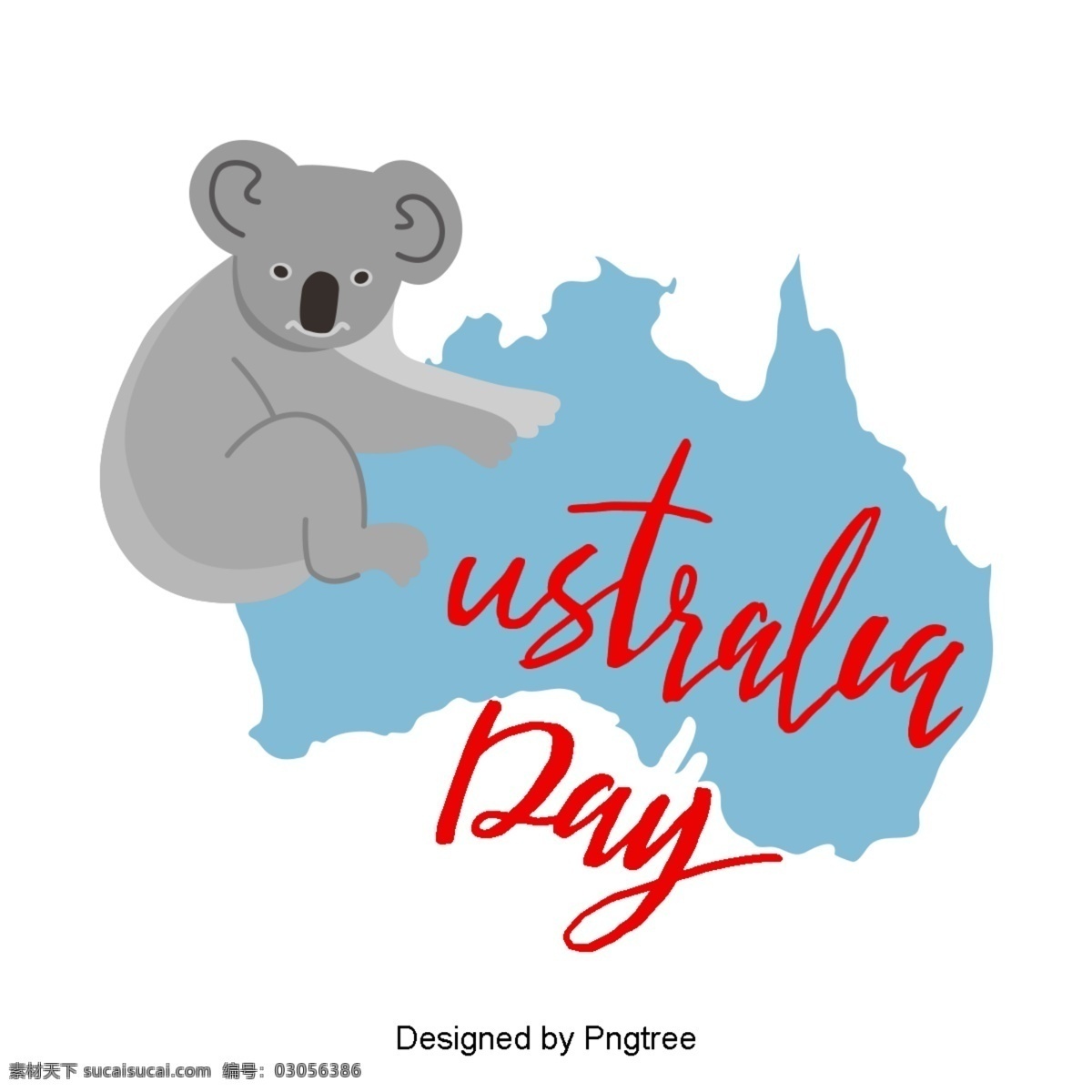 澳大利亚 蓝色 红色 地图 袋鼠 考拉 爱心 爱国 字体 澳大利亚日 旗帜