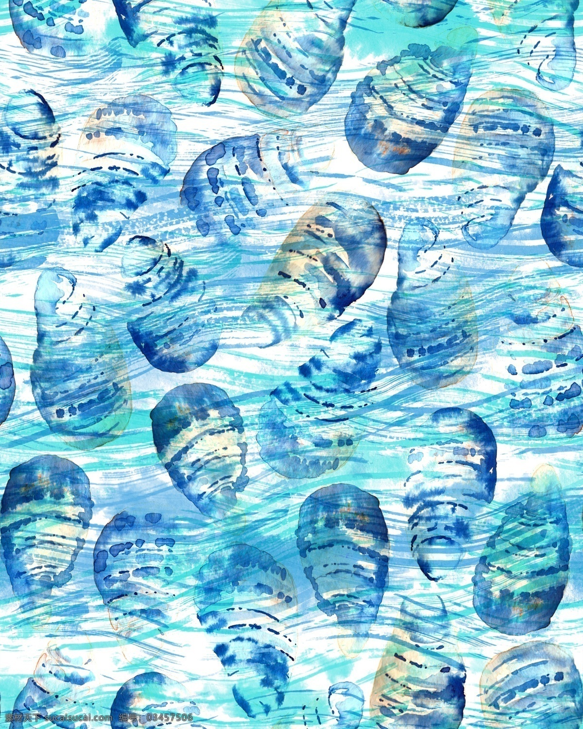 蓝色海螺 矢量图 大牌图案 抽象图案 四方连续图案 精美 面料 图案 花型 底纹边框 背景底纹