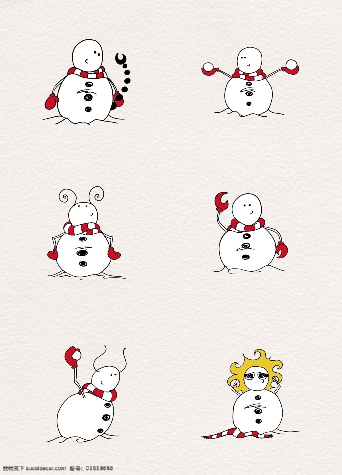 可爱 创意 雪人 冬季 卡通 圣诞节 矢量图 合集