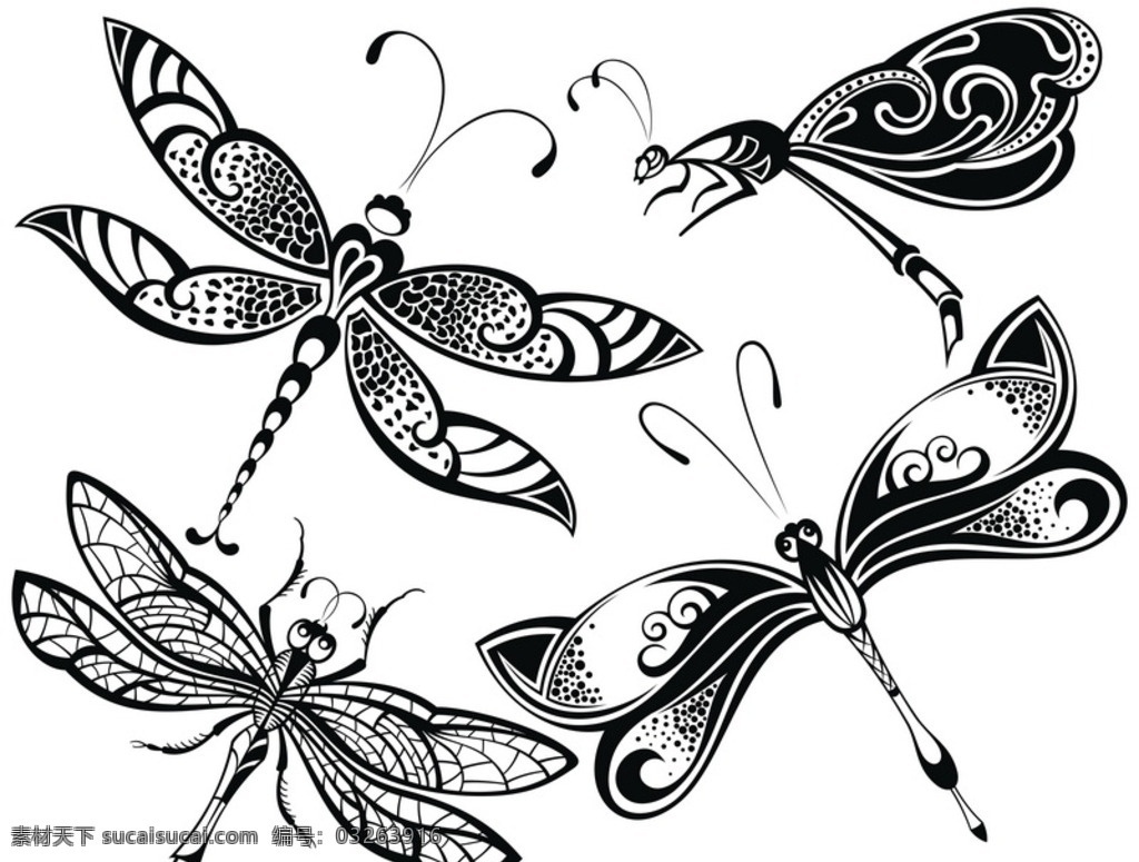 黑白剪影 矢量素材 图案 蜻蜓 黑白 剪影 矢量 线 稿 动物 生物世界 昆虫